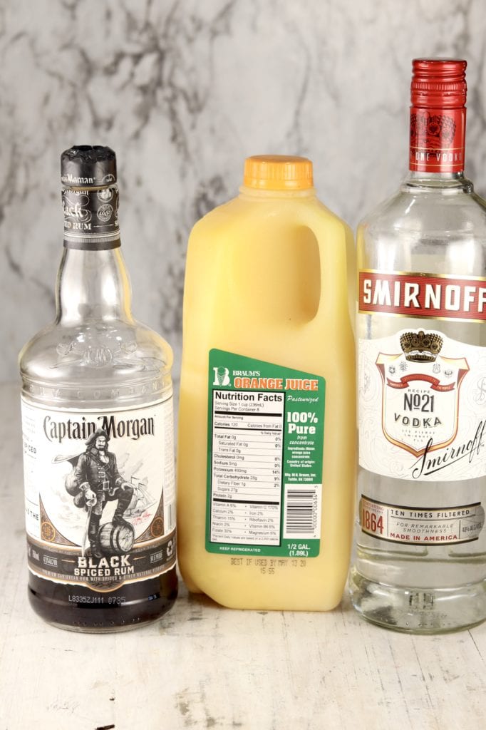 Ingredients for Brass Monkey - Black Spiced rum, Orange Juice and Vodka