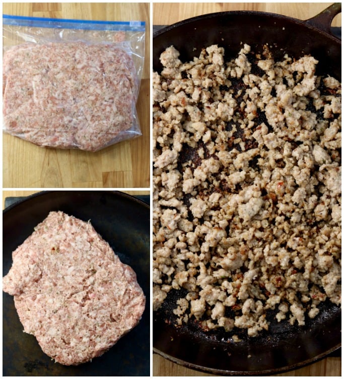 cooking sausage for gravy - photo collage