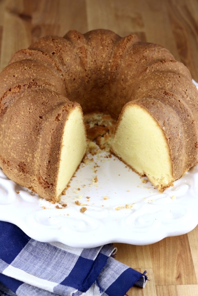 Buttery pound cake with 2 slices out