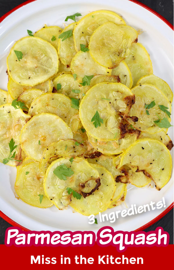 Parmesan Squash is a super simple and delicious side dish to make with yellow squash, Parmesan cheese and a few spices. Baked in the oven for the ultimate low-carb side dish or snack. Parmesan Squash