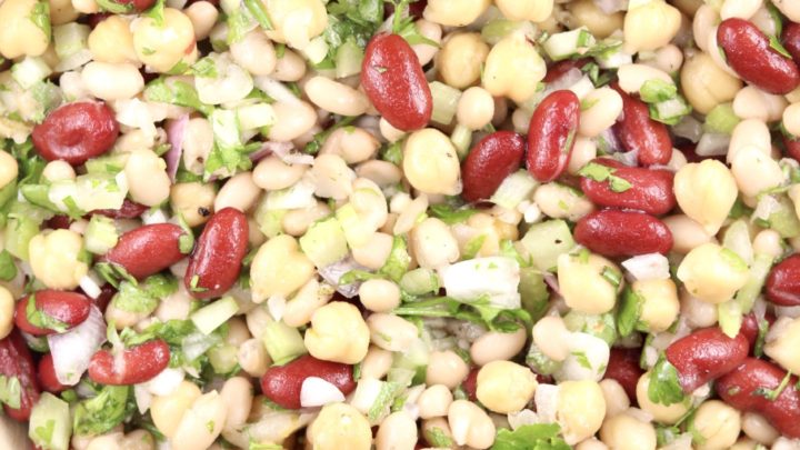 Three Bean Salad with celery and onion - overhead view