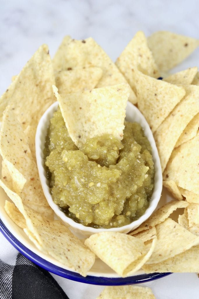 Salsa verde with tortilla chips