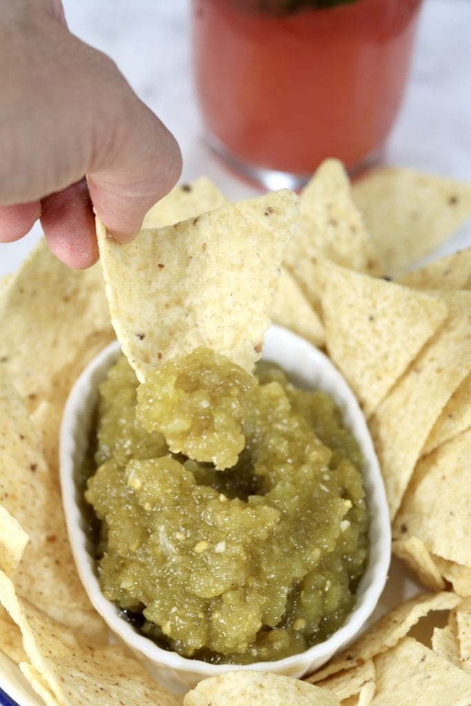 Green Tomato Salsa Verde with tortilla chips