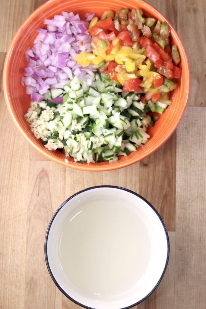 Chopped vegetable salad with vinegar dressing