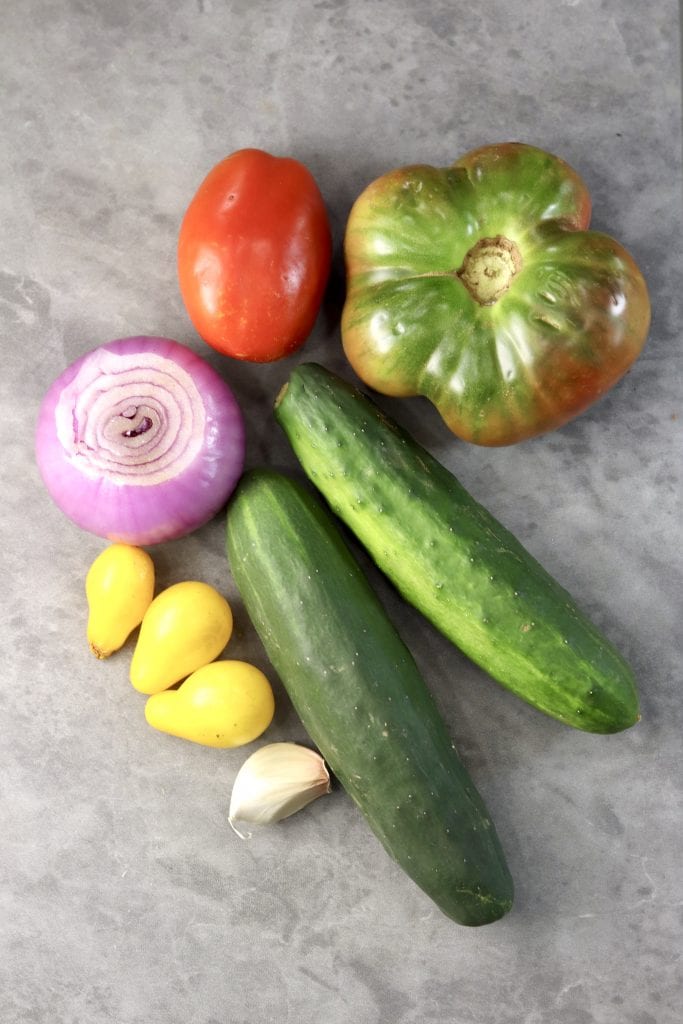 Tomatoes, cucumbers, onion and garlic