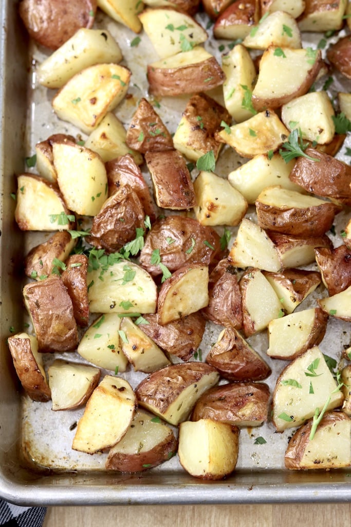 Roasted potatoes on a sheet pan