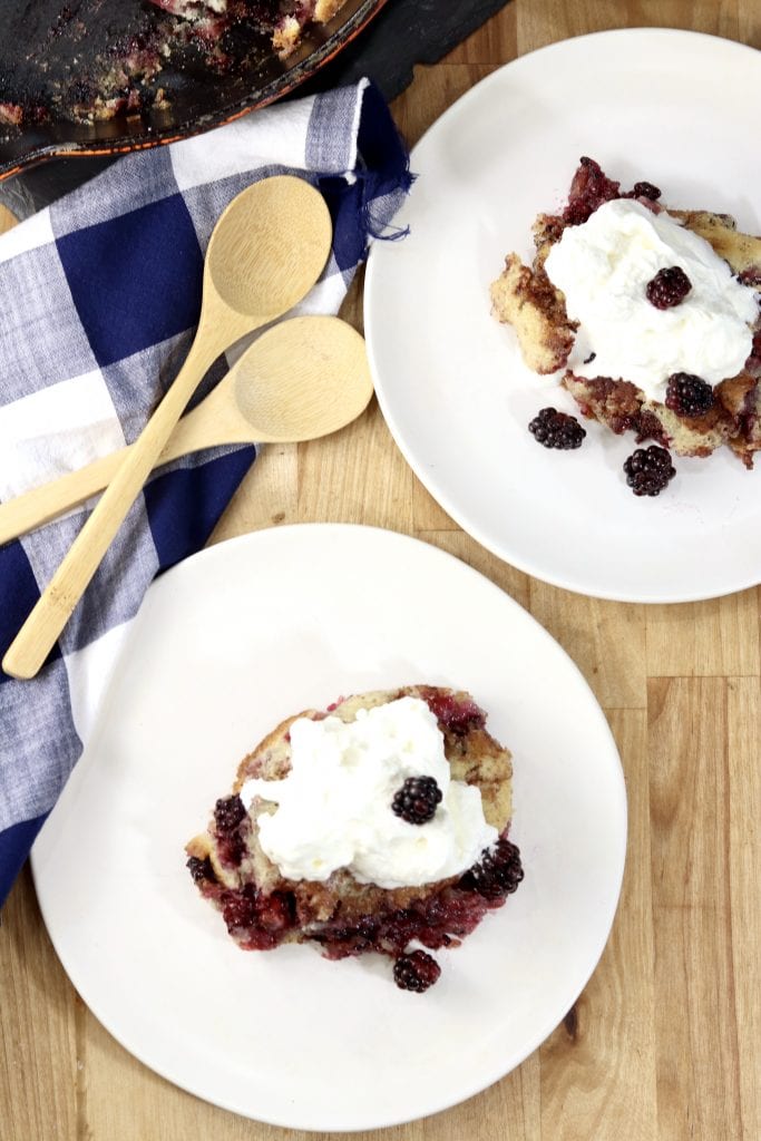 Blackberry Cobbler with whipped cream - 2 plates