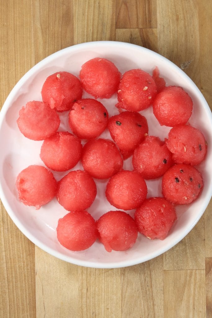 Watermelon balls on a white plate