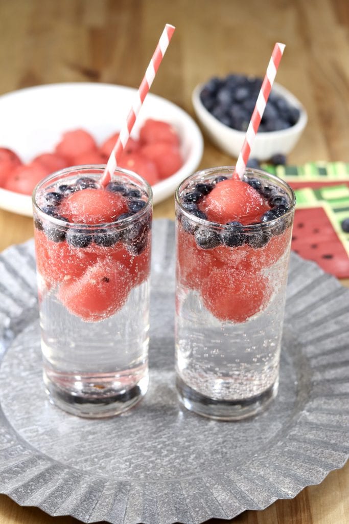Sprite with watermelon balls and blueberries