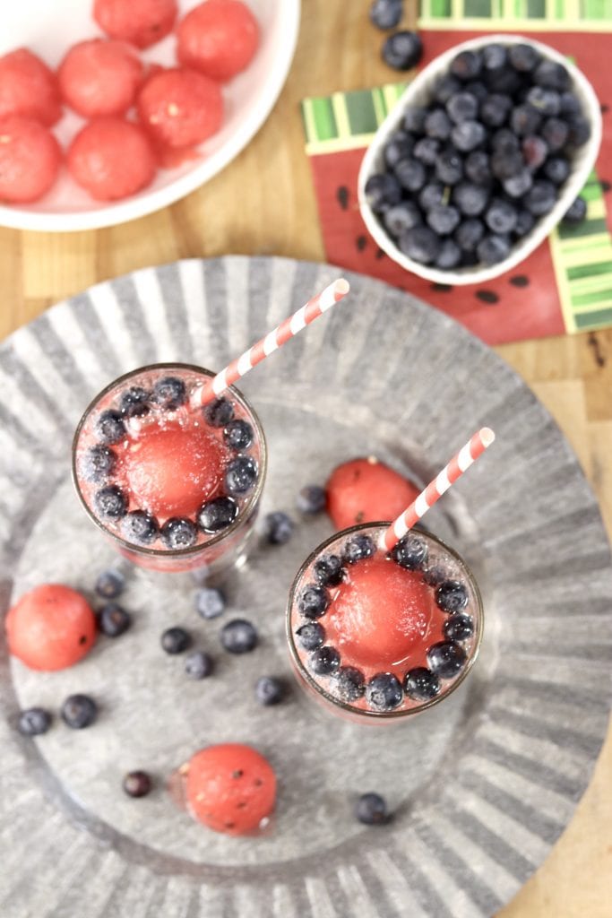 Drinks with watermelon balls and blueberries