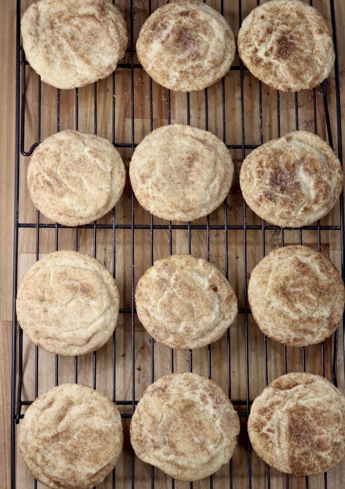 Cooling snickerdoodles on a wire rack
