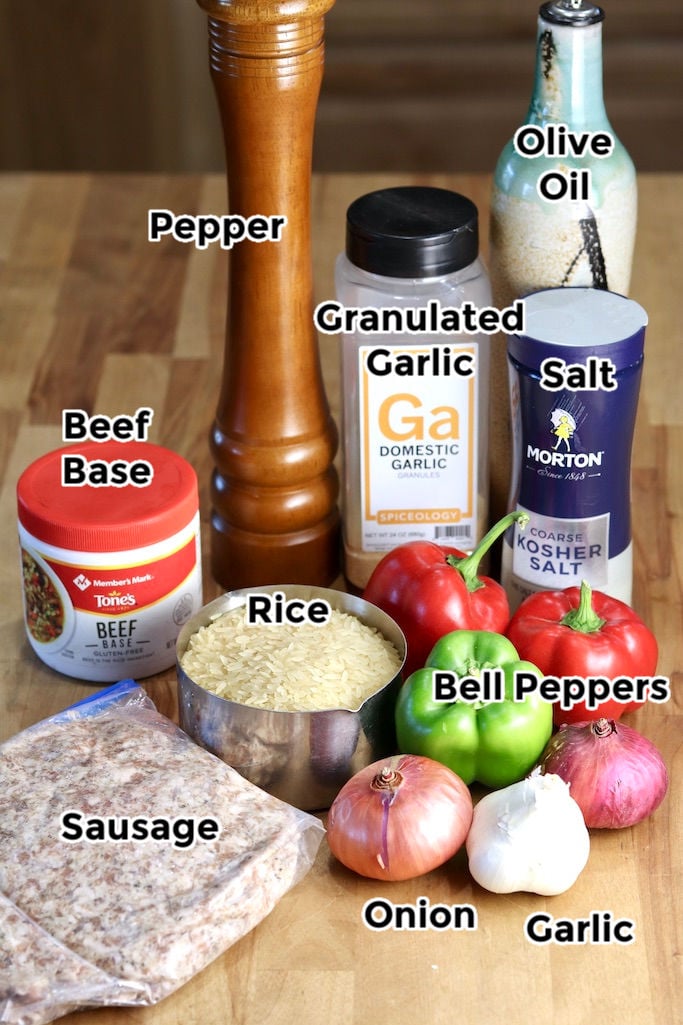 Ingredients for Sausage Pepper Rice