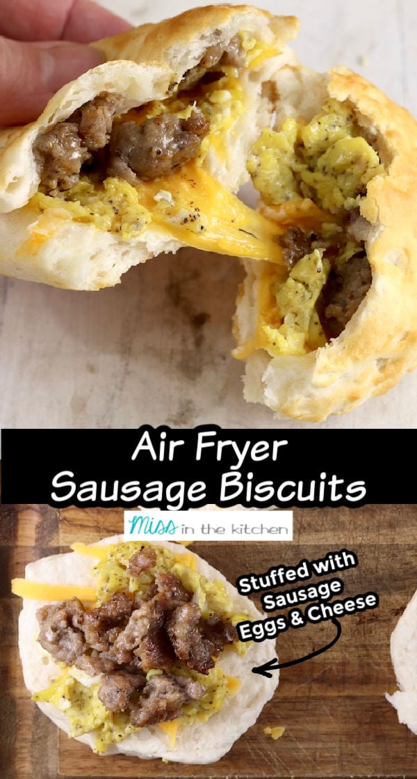 Air Fryer biscuits with sausage and cheese - collage