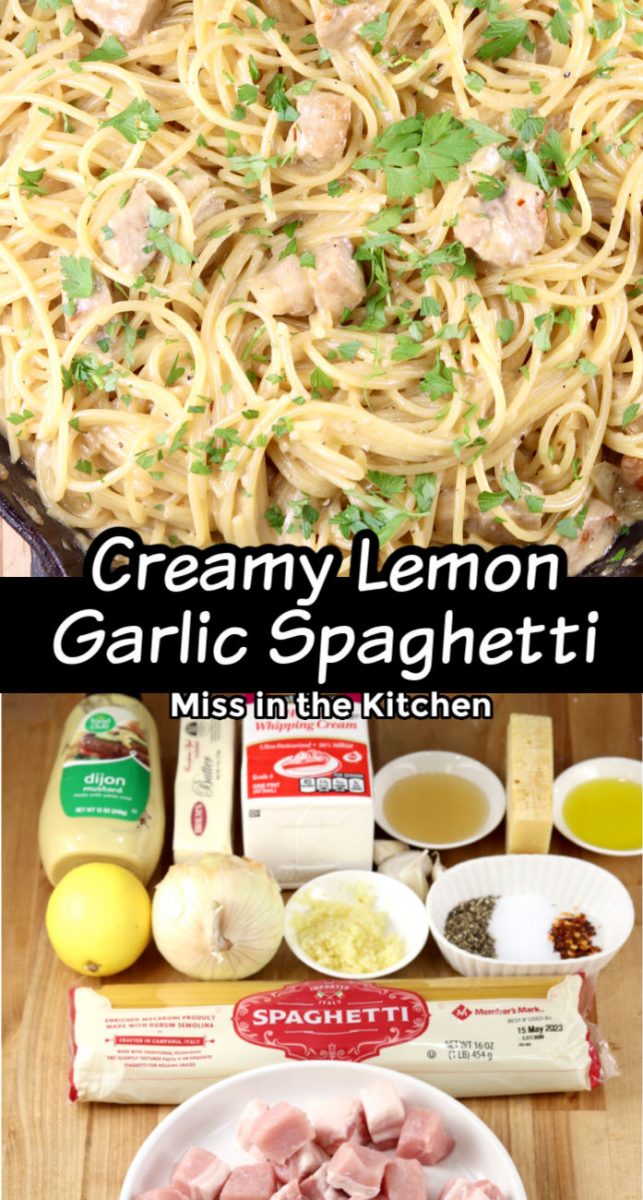 Creamy Lemon Spaghetti collage with ingredients photo