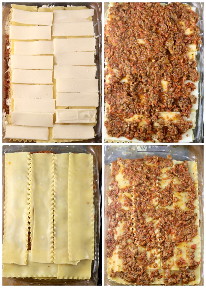 collage sliced cheese, meat sauce, pasta, meat sauce for lasagna