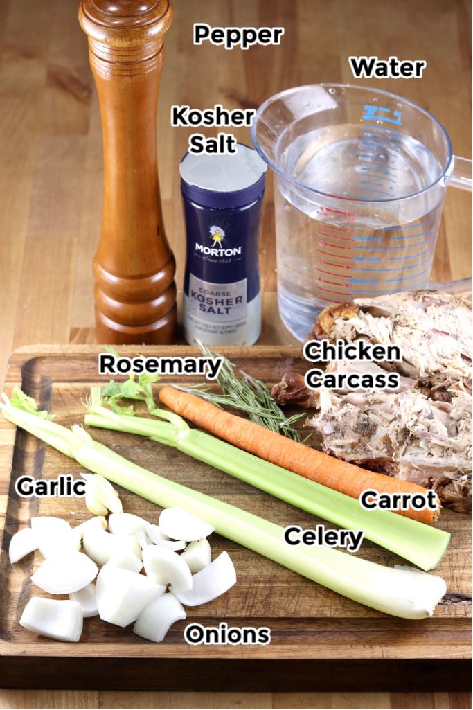 Ingredients for chicken broth with text labels