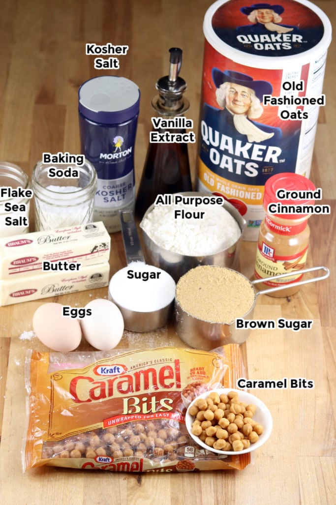 Ingredients with text labels for Caramel Oatmeal Cookies