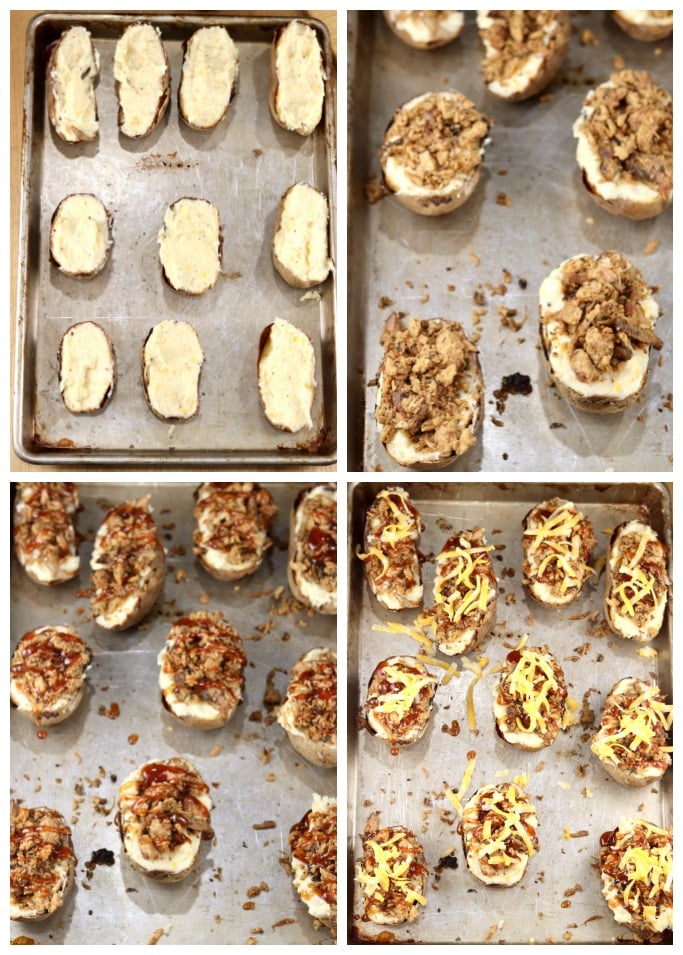 Step by step stuffing baked potatoes with pulled pork