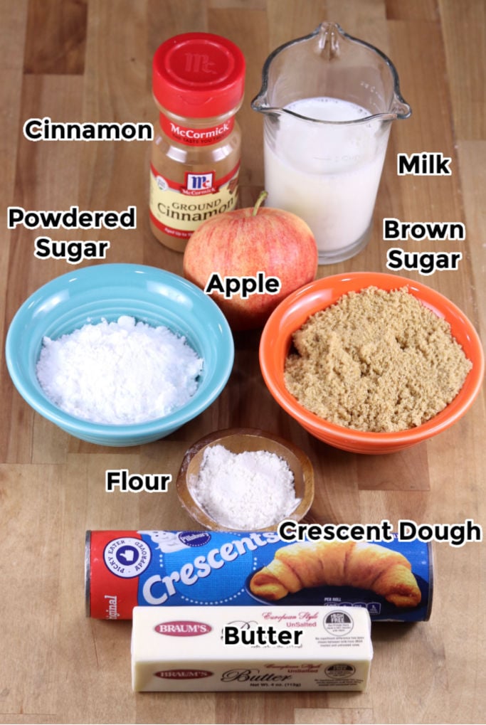 Ingredients for apple cinnamon rolls made with crescent dough