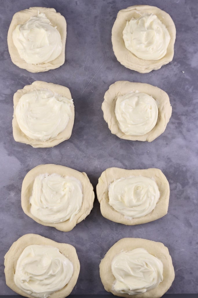 crescent dough circles filled with cream cheese filling