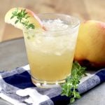 Apple Cider Gin Cocktail -small glass with ice, apple and thyme garnish