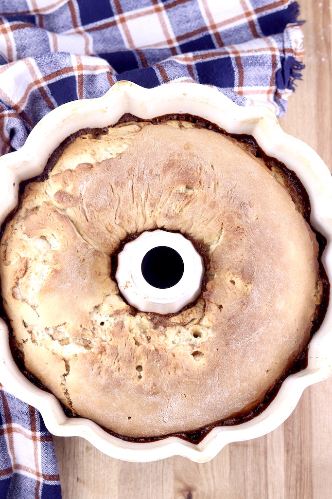 Baked apple coffee cake in a bundt pan