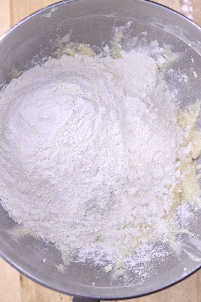 Adding more flour to coffee cake mixture