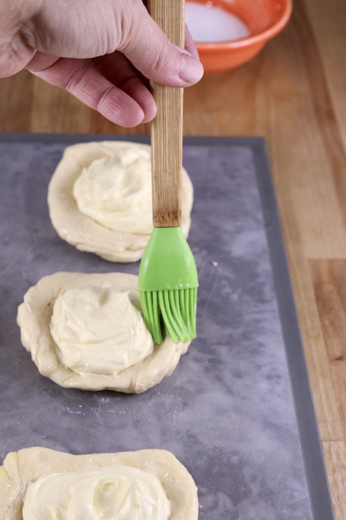 brushing danish dough with egg white