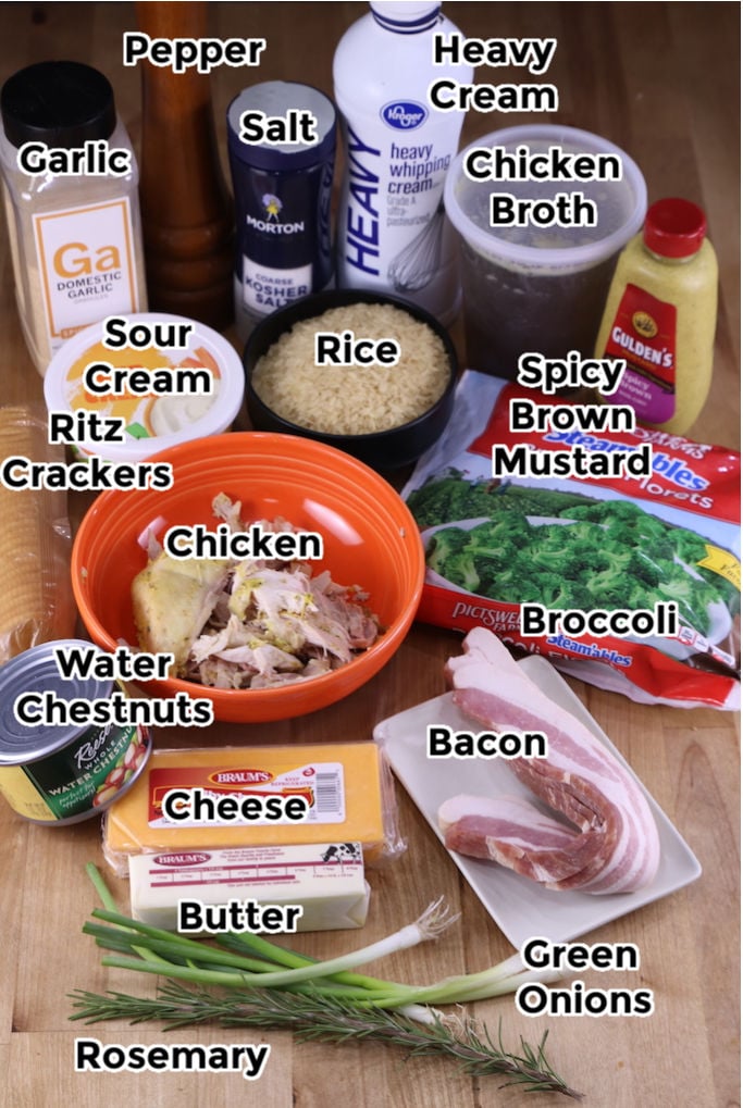 Ingredients for chicken broccoli rice casserole