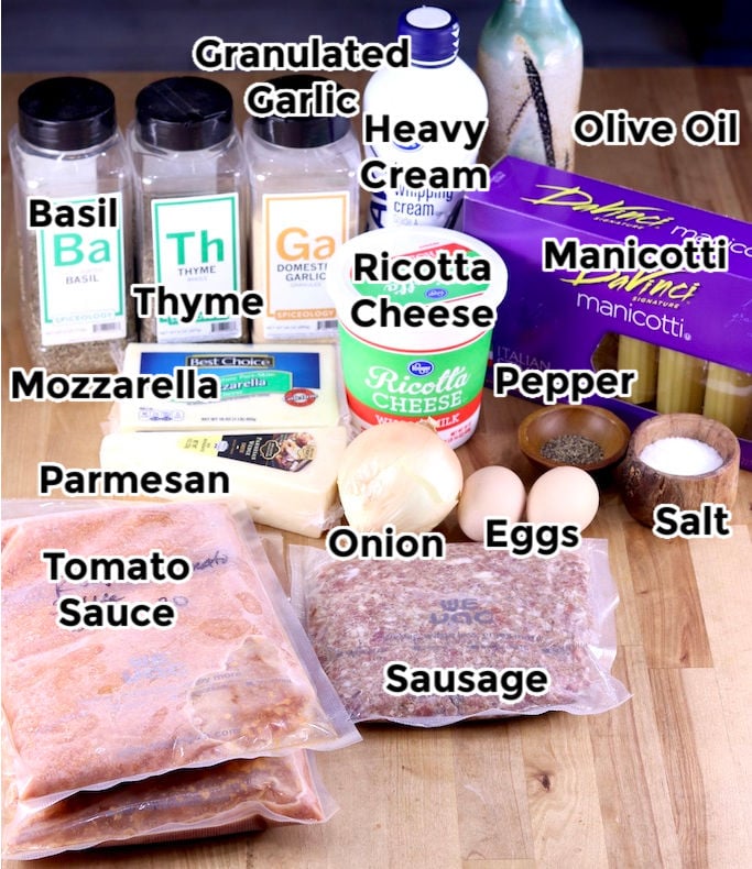 Ingredients for manicotti