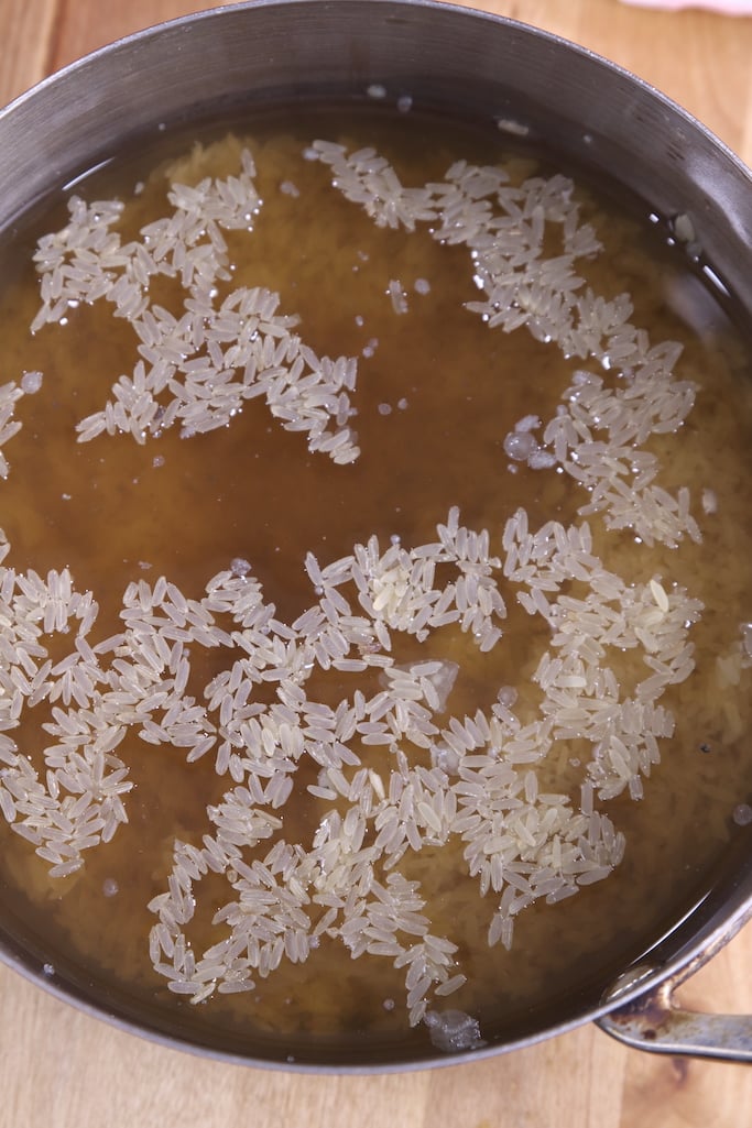 cooking rice in chicken broth