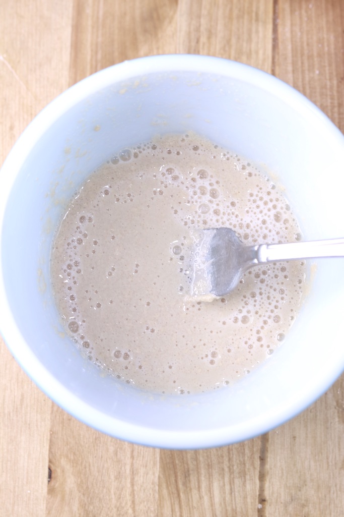 yeast mixture for apple coffee cake in a bowl
