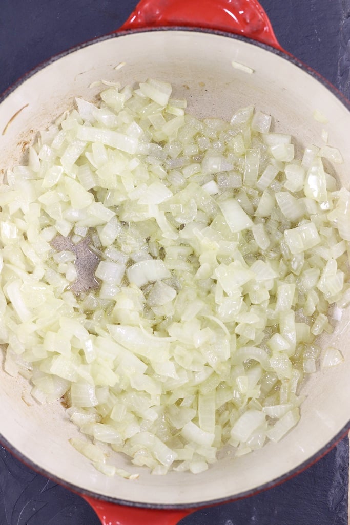 diced onions cooked in a saucepan