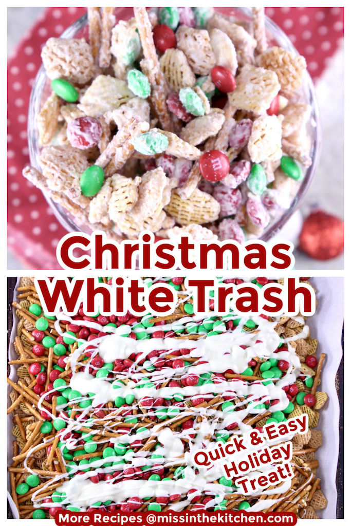 Collage of white trash snack mix