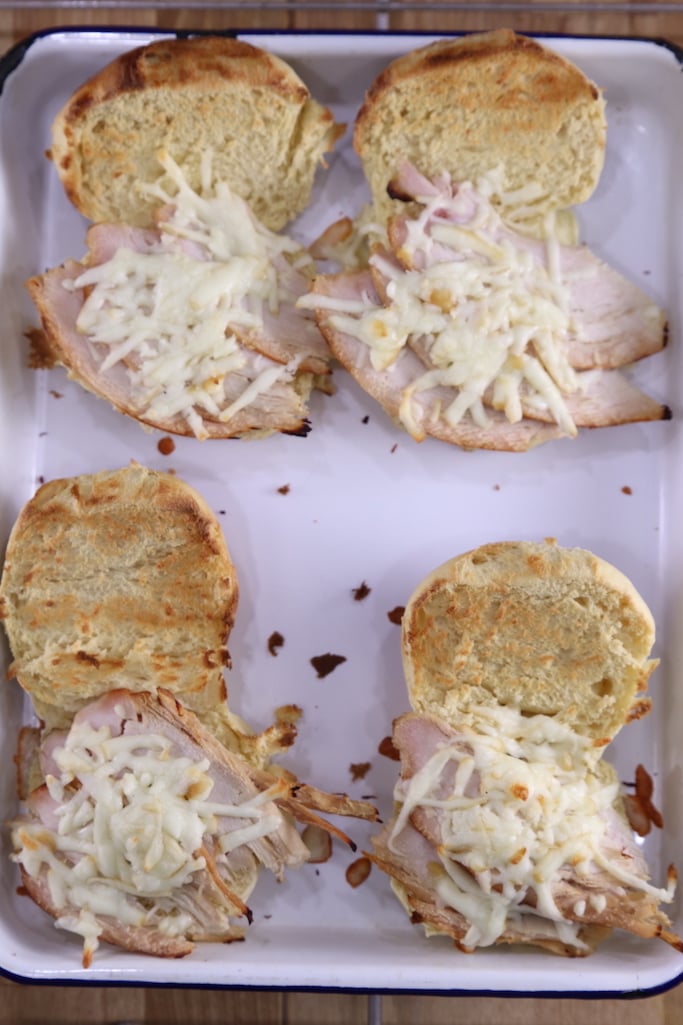 Toasted smoked turkey sliders with melted cheese