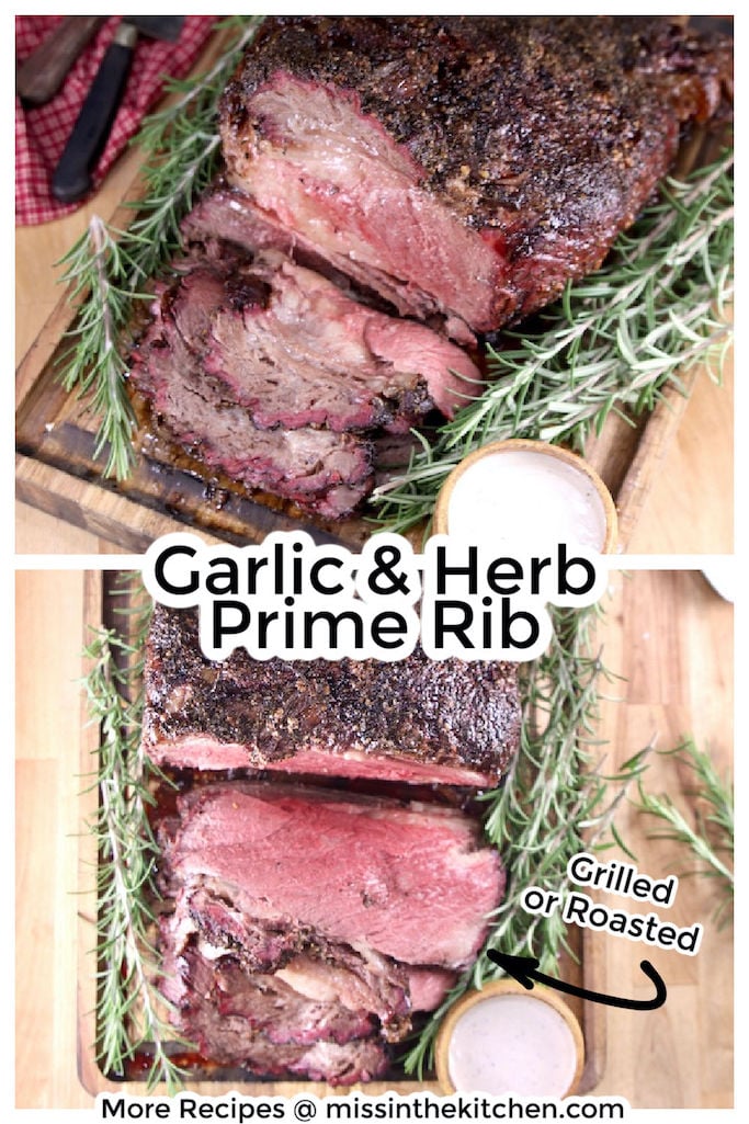 Garlic and Herb Prime Rib collage, sliced roast from 2 angles