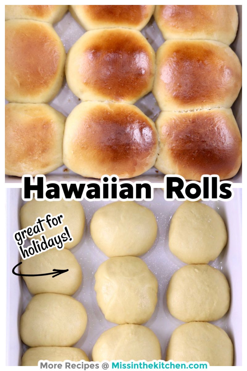 Hawaiian Dinner Rolls collage with baked photo over risen dough photo