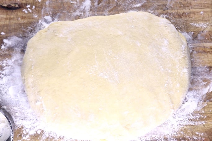 Dinner roll dough on floured board
