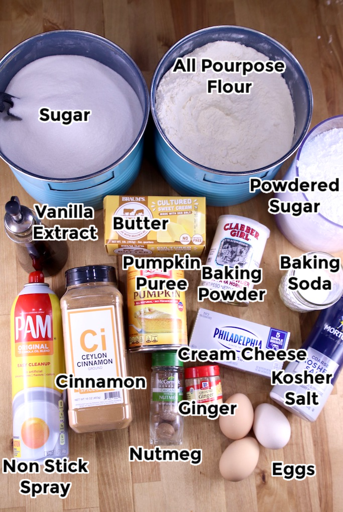 Ingredients for Pumpkin roll with text labels