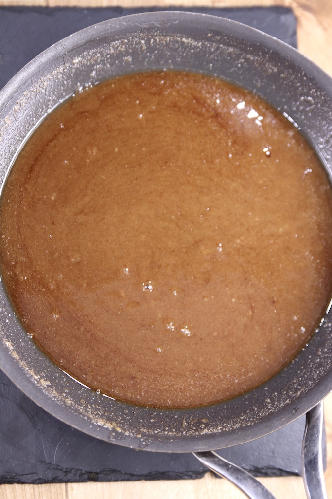Brown sugar and butter sauce in a pan