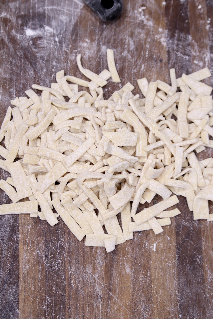 Pasta dough cut into small strips