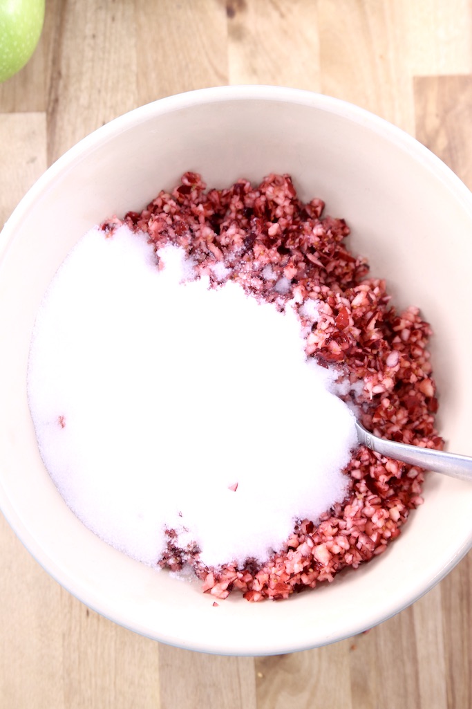 bowl with ground cranberries and sugar