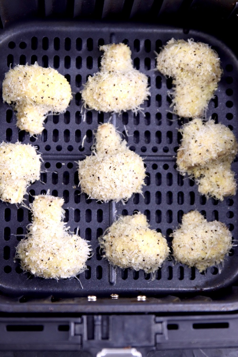 air fryer with breaded mushrooms