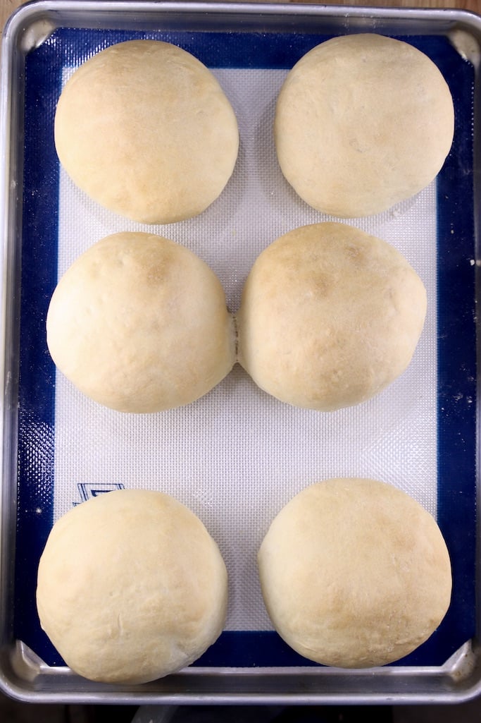 Baked Bread Bowls on a baking sheet