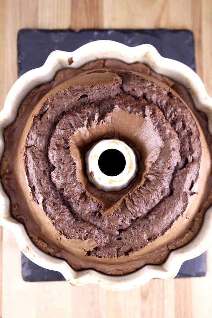 chocolate rum cake baked in bundt cake pan