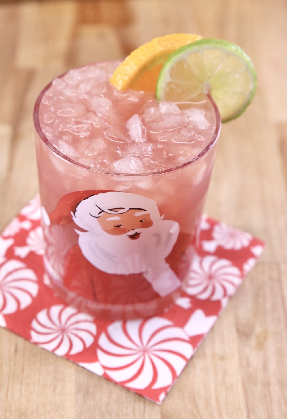 Glass of Christmas Punch on a red and white napkin