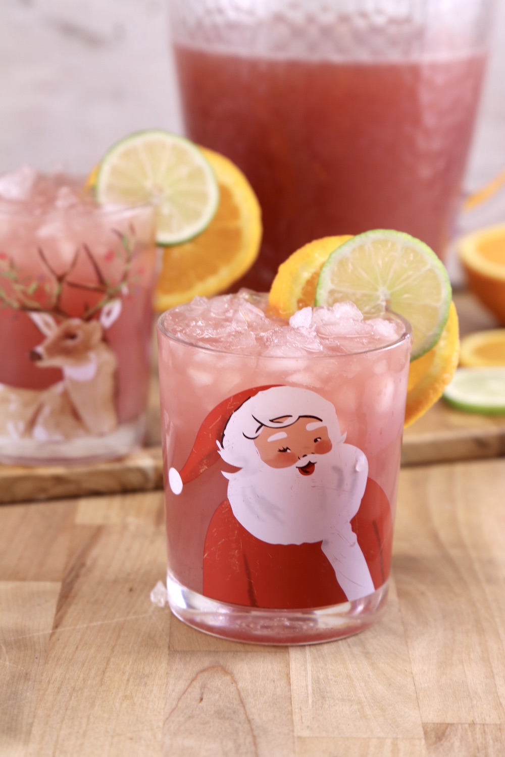 Cranberry Orange Punch in a Christmas glass