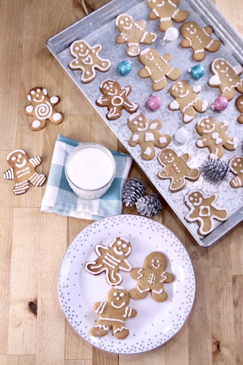 Gingerbread Cookies on a plate and a tray - overhead view
