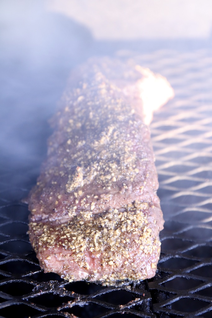 beef Tenderloin on the grill with smoke