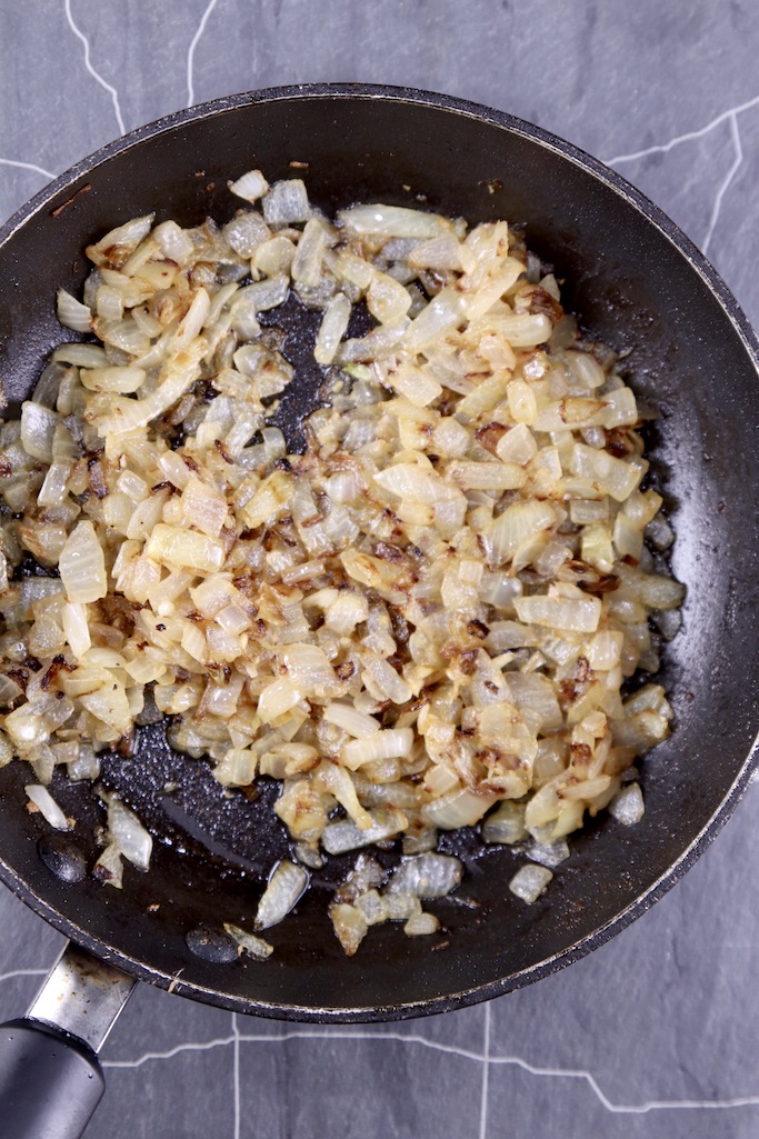 sauteed onions in a skillet